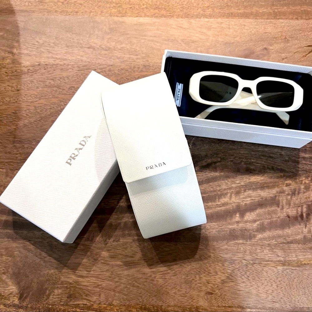 White Prada Rectangle Sunglasses - image 1